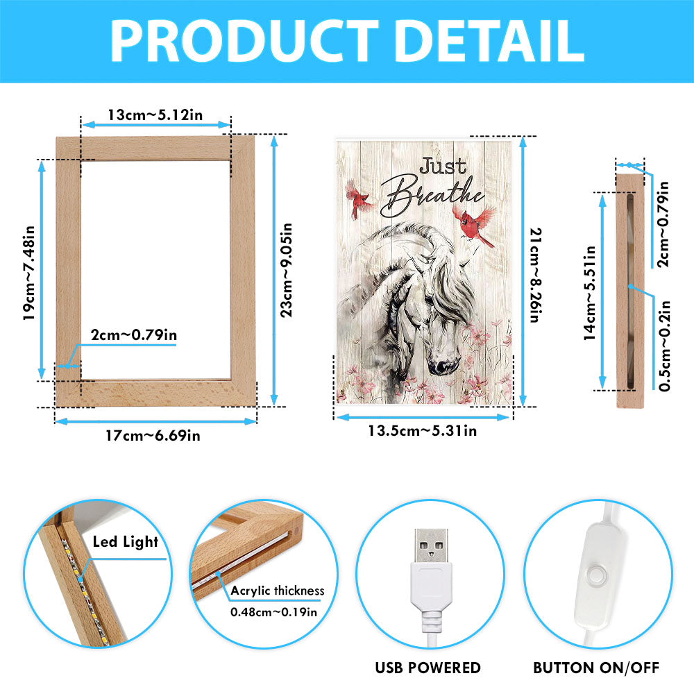 Just Breathe White Horse Red Cardinal Art Frame Lamp - Bible Verse Wooden Lamp - Christian Art Home Decor
