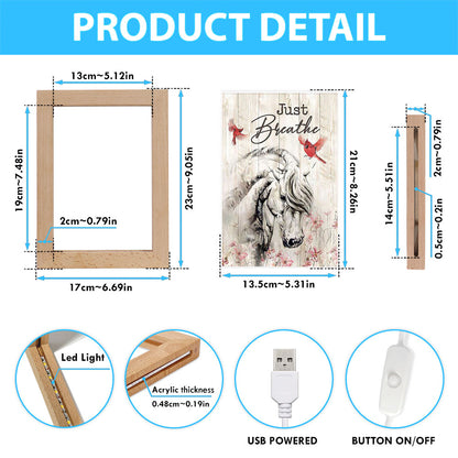 Just Breathe White Horse Red Cardinal Art Frame Lamp - Bible Verse Wooden Lamp - Christian Art Home Decor