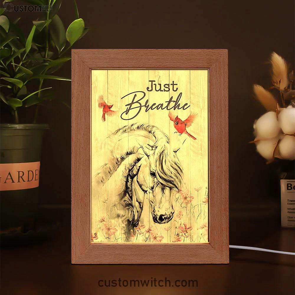 Just Breathe White Horse Red Cardinal Art Frame Lamp - Bible Verse Wooden Lamp - Christian Art Home Decor