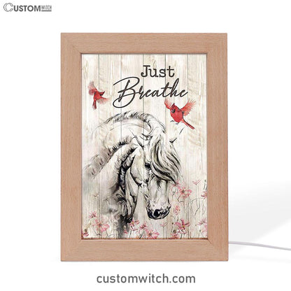 Just Breathe White Horse Red Cardinal Art Frame Lamp - Bible Verse Wooden Lamp - Christian Art Home Decor