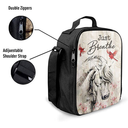 Just Breathe White Horse Red Cardinal Lunch Bag, Christian Lunch Box For School, Picnic