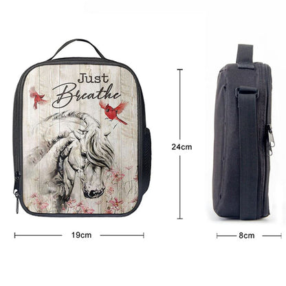Just Breathe White Horse Red Cardinal Lunch Bag, Christian Lunch Box For School, Picnic