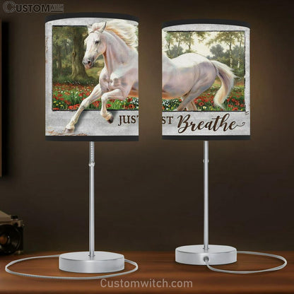 Just Breathe White Horse Running In The Wood Table Lamb Prints - Christian Lamb Gift - Religious Home Decor