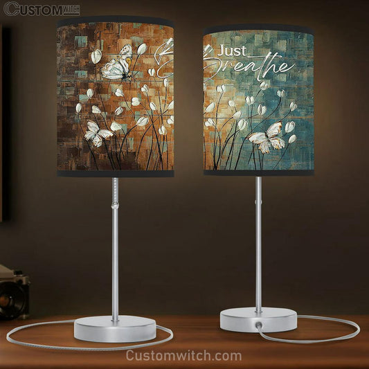 Just Breathe White Tulip White Butterfly Table Lamb Gift - Bible Verse Table Lamb - Religious Bedroom Decor
