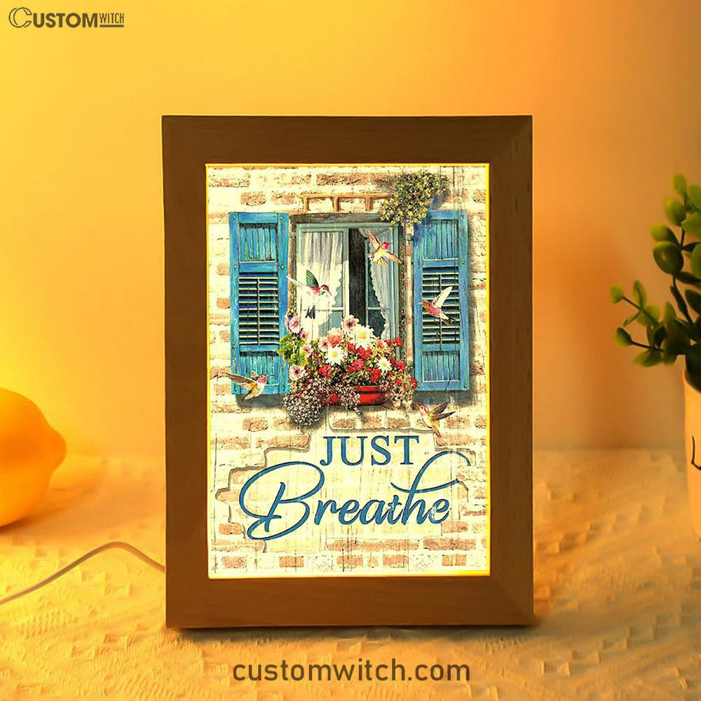 Just Breathe Window Flower Hummingbird Art Frame Lamp - Bible Verse Wooden Lamp - Christian Art Home Decor