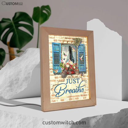 Just Breathe Window Flower Hummingbird Art Frame Lamp - Bible Verse Wooden Lamp - Christian Art Home Decor
