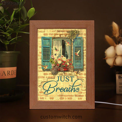 Just Breathe Window Flower Hummingbird Art Frame Lamp - Bible Verse Wooden Lamp - Christian Art Home Decor