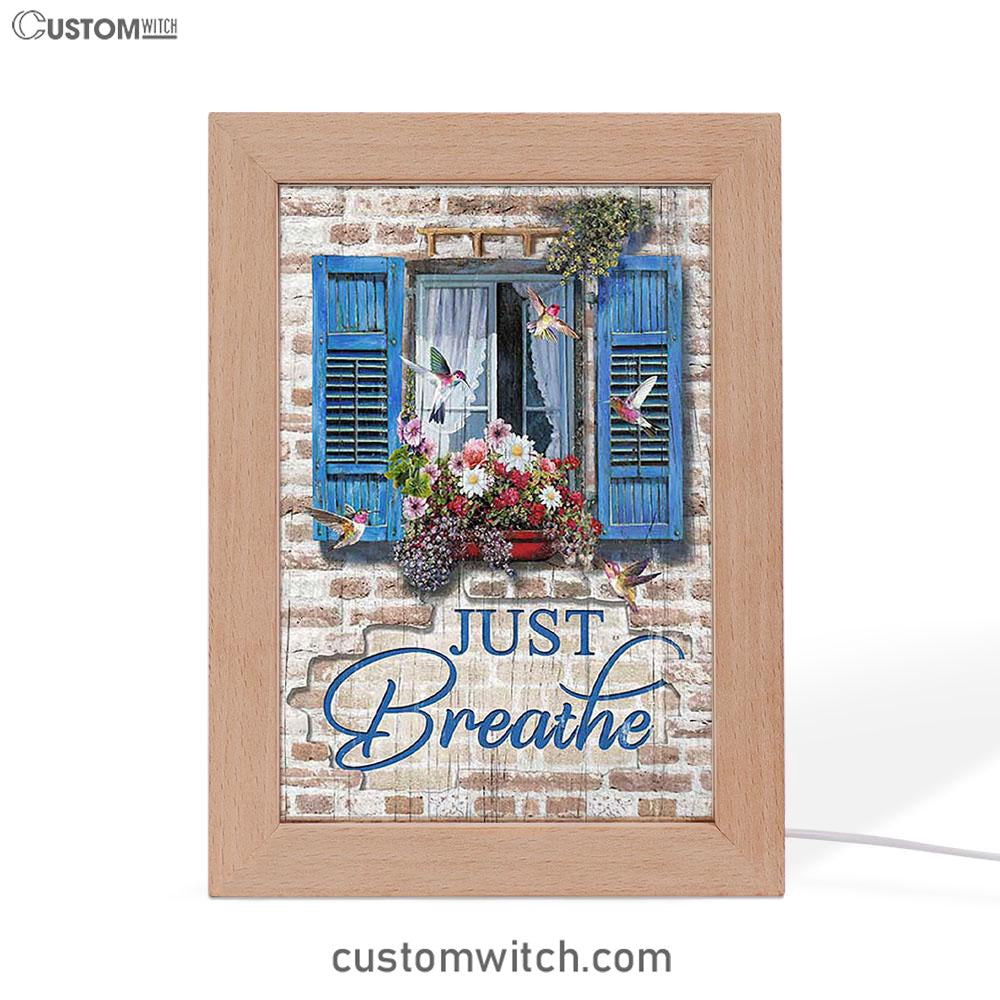 Just Breathe Window Flower Hummingbird Art Frame Lamp - Bible Verse Wooden Lamp - Christian Art Home Decor