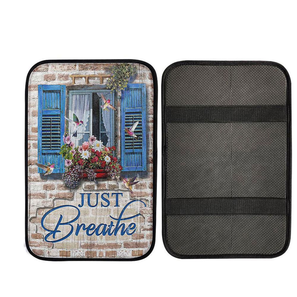 Just Breathe Window Flower Hummingbird Car Center Console Cover, Christian Car Armrest Accessories