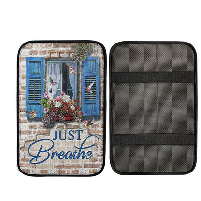 Just Breathe Window Flower Hummingbird Car Center Console Cover, Christian Car Armrest Accessories