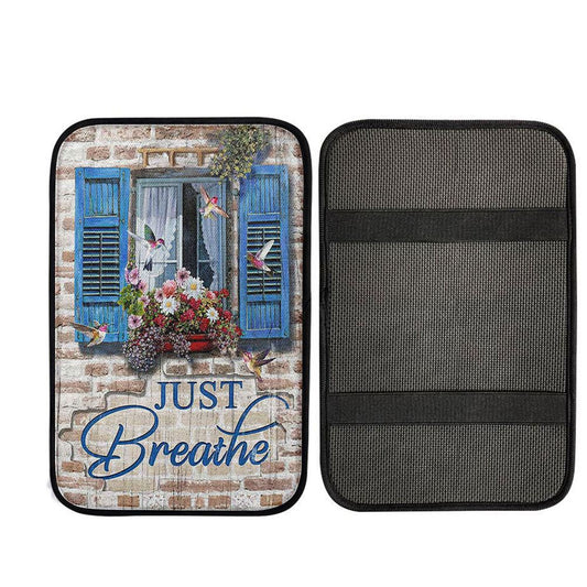 Just Breathe Window Flower Hummingbird Car Center Console Cover, Christian Car Armrest Accessories