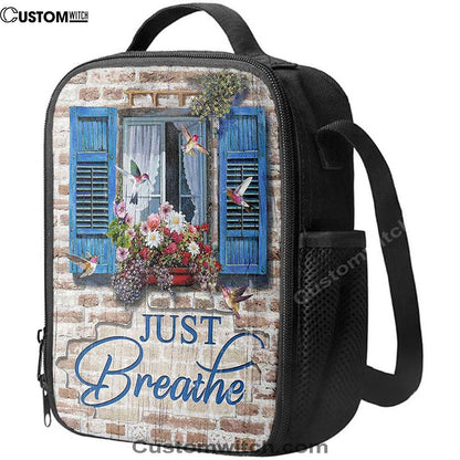 Just Breathe Window Flower Hummingbird Lunch Bag, Christian Lunch Box For School, Picnic