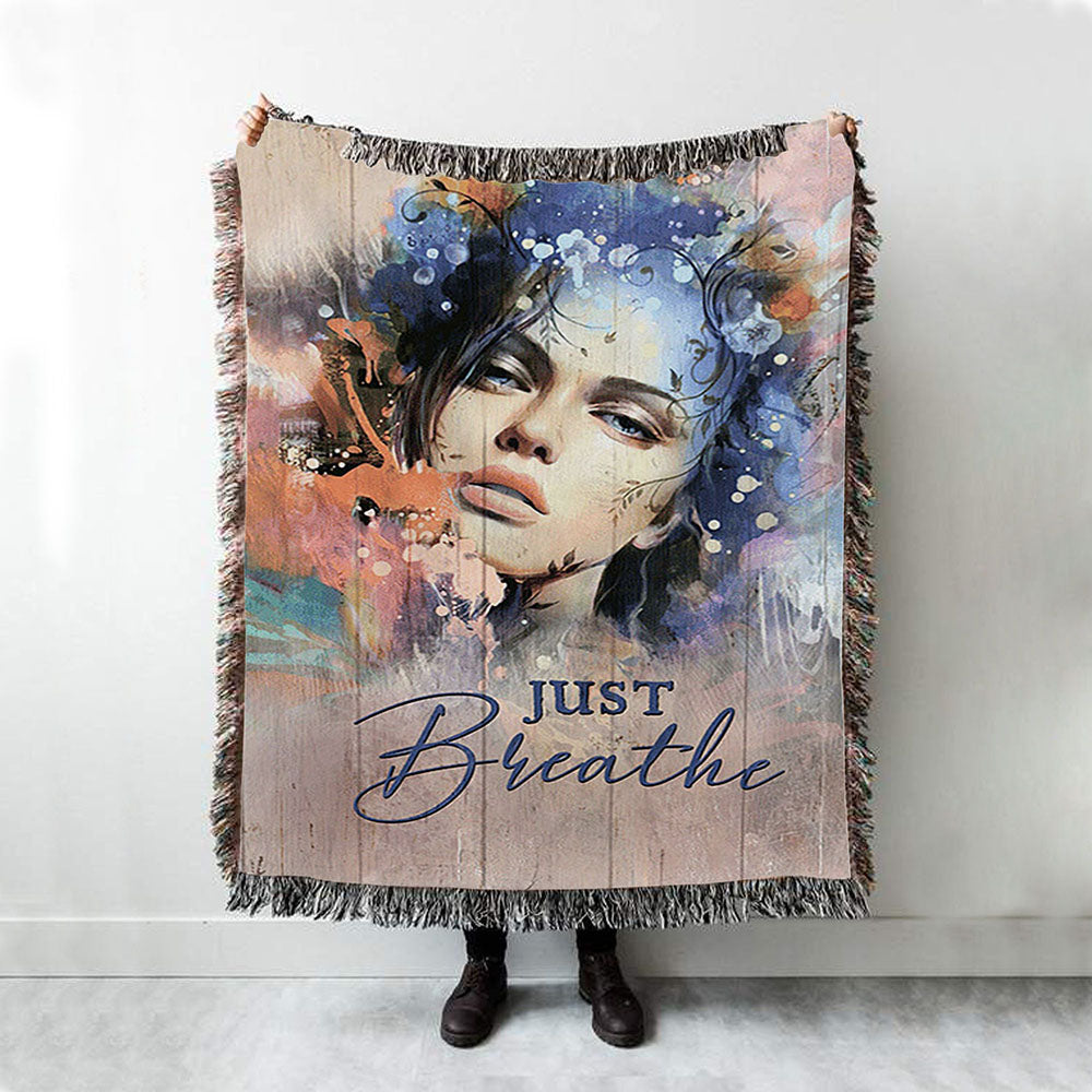 Just Breathe Woven Throw Blanket - Bible Verse Woven Blanket Art - Inspirational Art - Christian Home Decor
