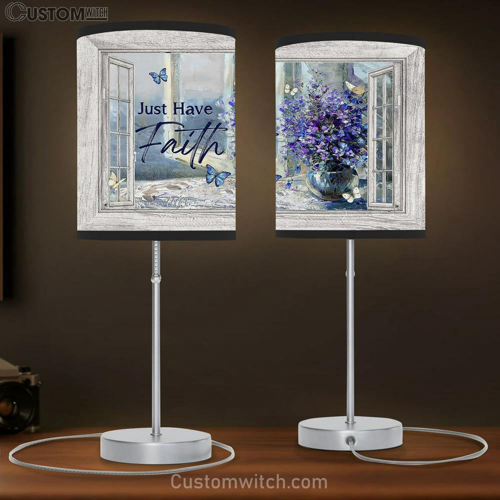 Just Have Faith Balloon Flower Crystal Vase Blue Butterfly Table Lamb Gift - Bible Verse Table Lamb - Religious Bedroom Decor