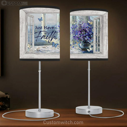 Just Have Faith Balloon Flower Crystal Vase Blue Butterfly Table Lamb Gift - Bible Verse Table Lamb - Religious Bedroom Decor