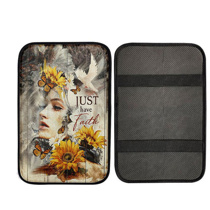 Just Have Faith Beautiful Girl Sunflower Car Center Console Cover, Christian Car Armrest Accessories