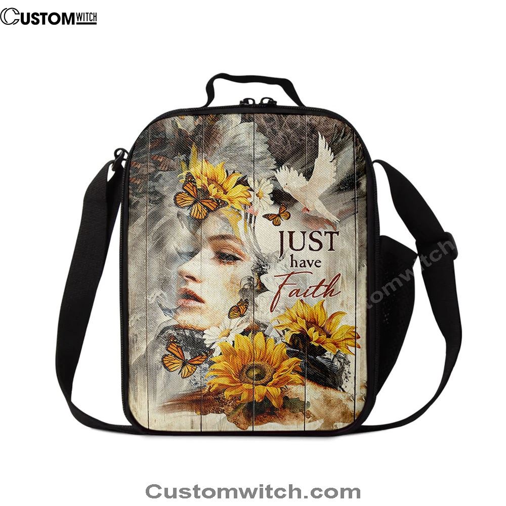 Just Have Faith Beautiful Girl Sunflower Lunch Bag, Christian Lunch Box For School, Picnic