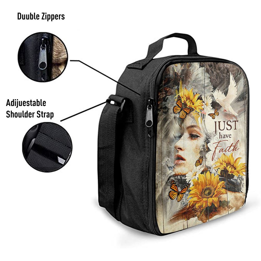 Just Have Faith Beautiful Girl Sunflower Lunch Bag, Christian Lunch Box For School, Picnic