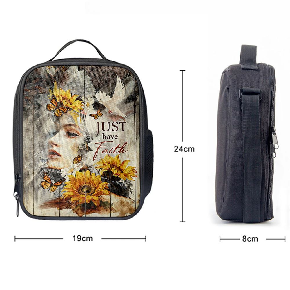 Just Have Faith Beautiful Girl Sunflower Lunch Bag, Christian Lunch Box For School, Picnic