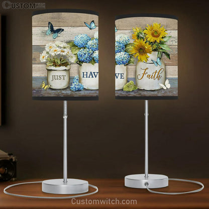 Just Have Faith Blue Hydrangea Sunflower Butterfly Lamb Gift Table Lamb - Christian Lamb Gift - Religious Art