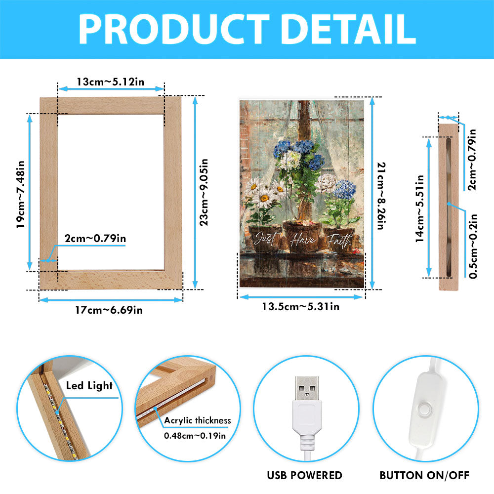 Just Have Faith Blue Hydrangea White Daisy Frame Lamp Art - Bible Verse Wooden Lamp - Inspirational Art - Christian Home Decor