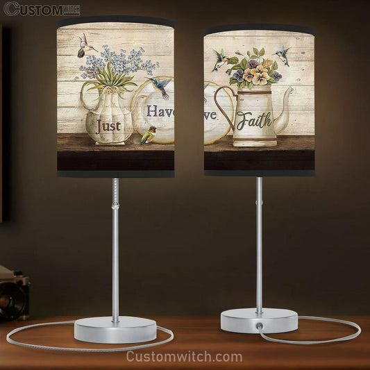 Just Have Faith Blue Small Flowers Hummingbirds Lamb Gift Table Lamb - Christian Lamb Gift - Religious Art