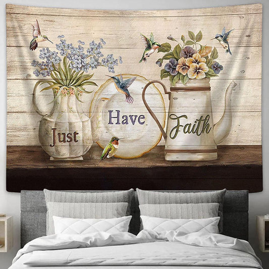 Just Have Faith Blue Small Flowers Hummingbirds Wall Art Tapestry - Christian Wall Art - Religious Art