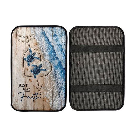 Just Have Faith Blue Turtle Car Center Console Cover, God Car Armrest Accessories