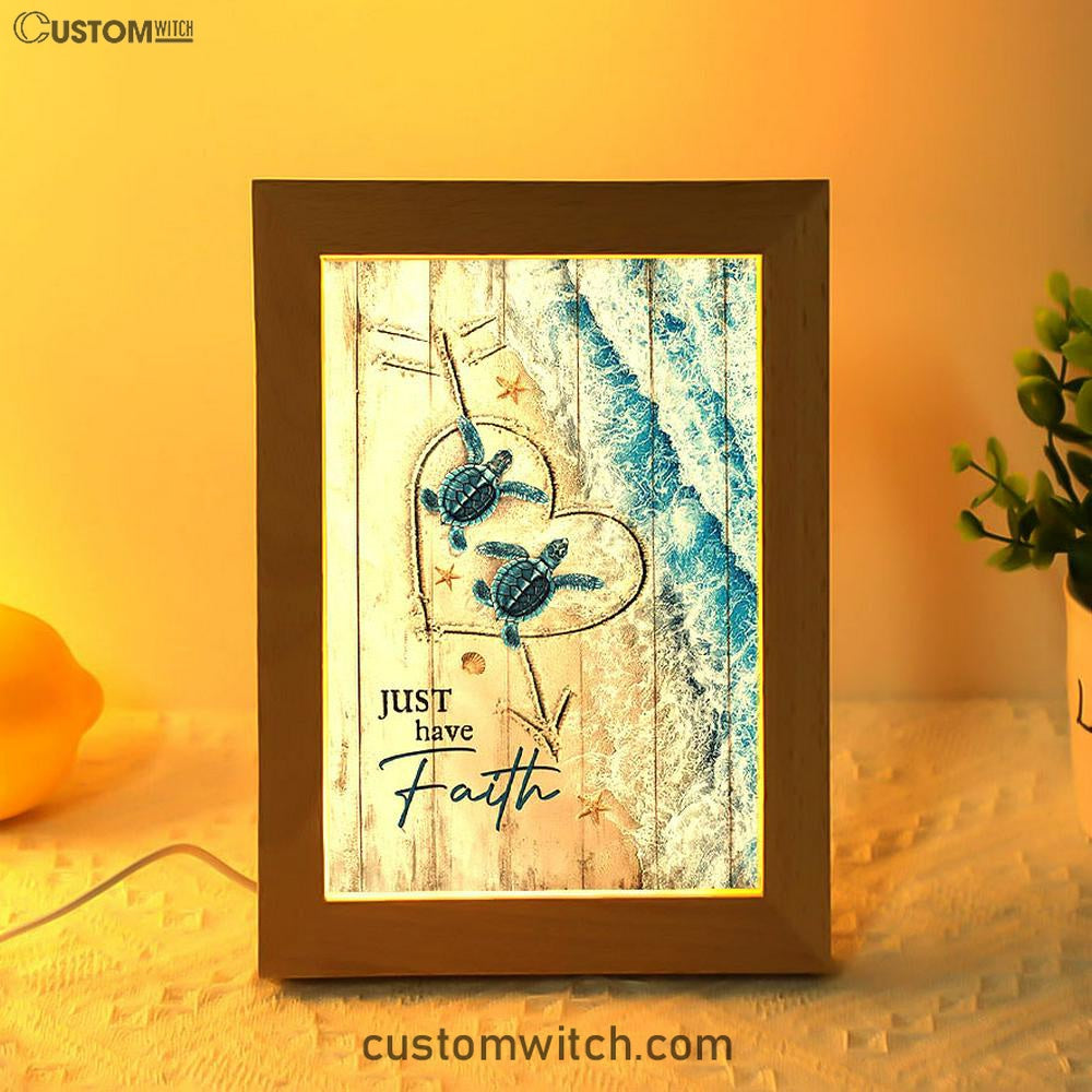 Just Have Faith Blue Turtle Frame Lamp Art - Bible Verse Wooden Lamp - Inspirational Art - Christian Home Decor