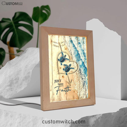 Just Have Faith Blue Turtle Frame Lamp Art - Bible Verse Wooden Lamp - Inspirational Art - Christian Home Decor