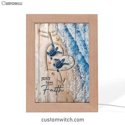 Just Have Faith Blue Turtle Frame Lamp Art - Bible Verse Wooden Lamp - Inspirational Art - Christian Home Decor