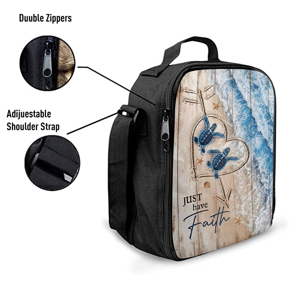 Just Have Faith Blue Turtle Lunch Bag, Christian Lunch Box For School, Picnic