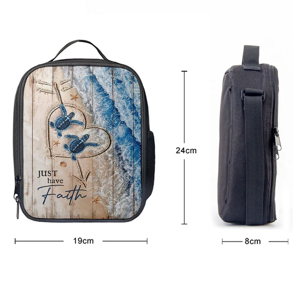 Just Have Faith Blue Turtle Lunch Bag, Christian Lunch Box For School, Picnic