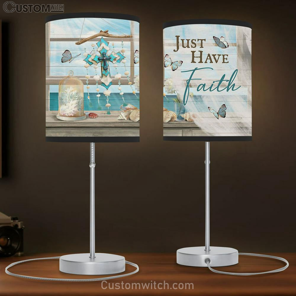 Just Have Faith Deep Ocean Cross Table Lamb Gift - Bible Verse Table Lamb - Religious Bedroom Decor
