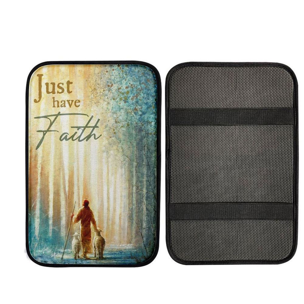 Just Have Faith He Leadeth Me Jesus Sheep Car Center Console Cover, God Car Armrest Accessories