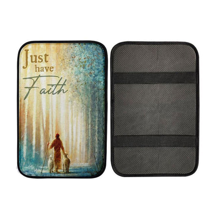 Just Have Faith He Leadeth Me Jesus Sheep Car Center Console Cover, God Car Armrest Accessories
