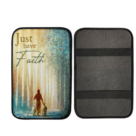 Just Have Faith He Leadeth Me Jesus Sheep Car Center Console Cover, God Car Armrest Accessories
