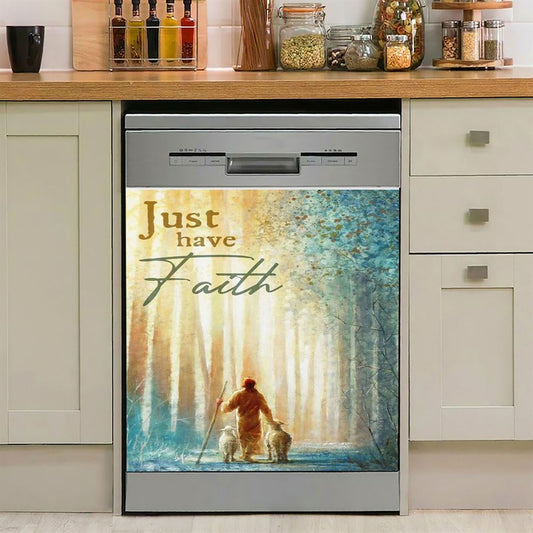 Just Have Faith He Leadeth Me Jesus Sheep Dishwasher Cover, Jesus Christ Dishwasher Wrap, Christian Kitchen Decoration