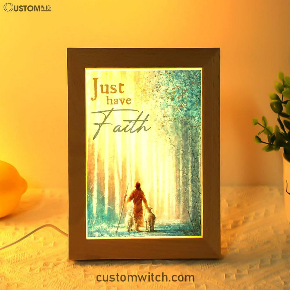 Just Have Faith He Leadeth Me Jesus Sheep Frame Lamp Prints - Jesus Christ Frame Lamp Art - Christian Decor