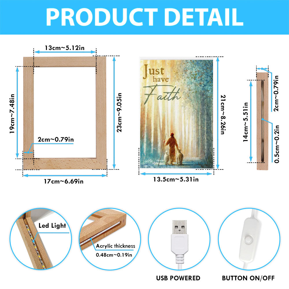 Just Have Faith He Leadeth Me Jesus Sheep Frame Lamp Prints - Jesus Christ Frame Lamp Art - Christian Decor