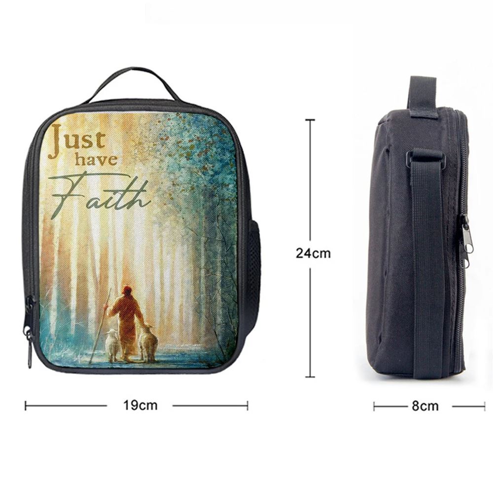Just Have Faith He Leadeth Me Jesus Sheep Lunch Bag, Christian Lunch Box For School, Picnic