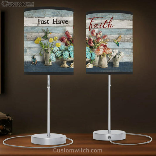 Just Have Faith Hummingbird Types Of Flowers Table Lamb Art - Christian Lamb Gift Decor - Bible Verse Table Lamb