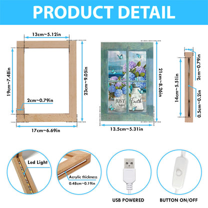 Just Have Faith Hydrangea Pretty Butterfly Art Frame Lamp - Bible Verse Wooden Lamp - Christian Art Home Decor