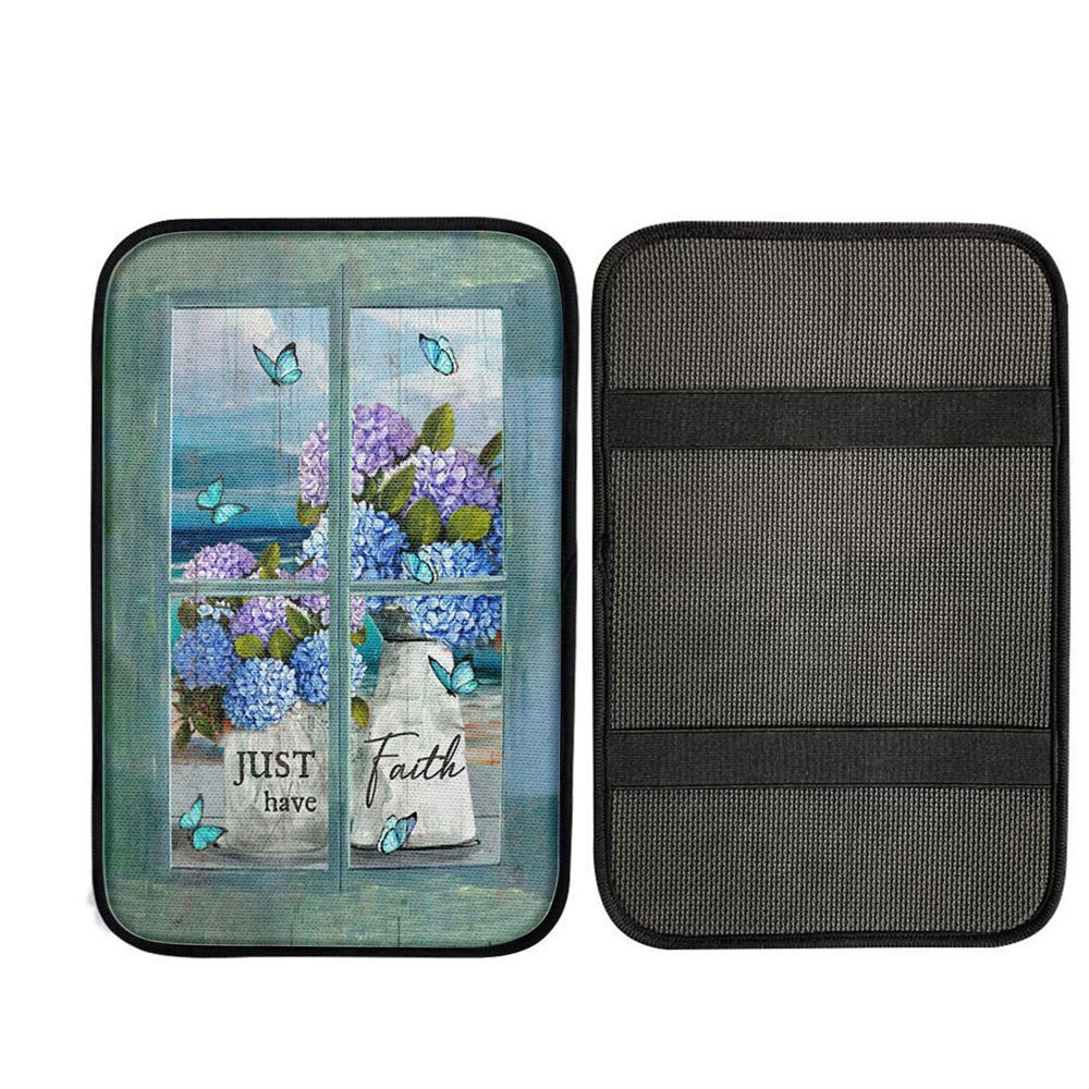 Just Have Faith Hydrangea Pretty Butterfly Car Center Console Cover, God Car Armrest Accessories