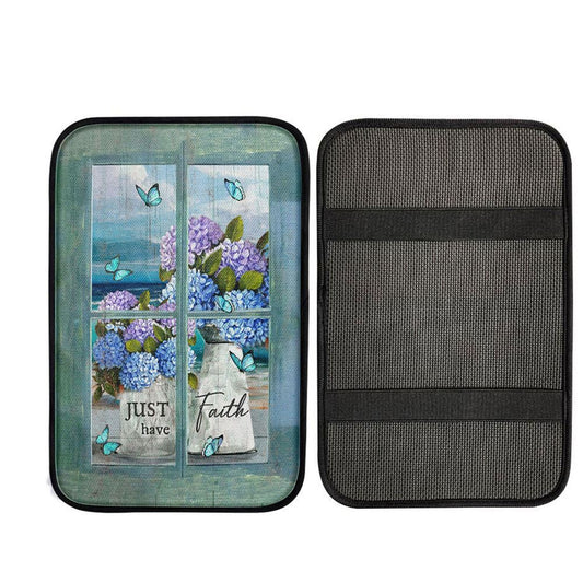 Just Have Faith Hydrangea Pretty Butterfly Car Center Console Cover, God Car Armrest Accessories