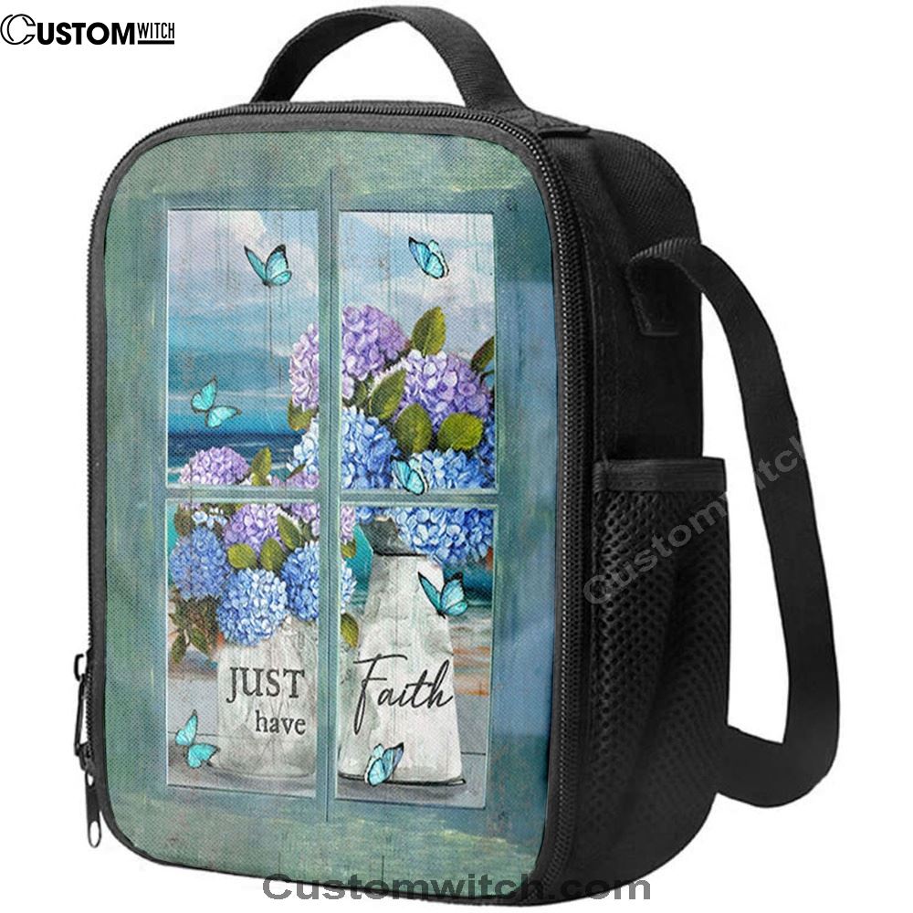 Just Have Faith Hydrangea Pretty Butterfly Lunch Bag, Christian Lunch Box For School, Picnic