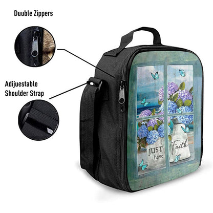Just Have Faith Hydrangea Pretty Butterfly Lunch Bag, Christian Lunch Box For School, Picnic