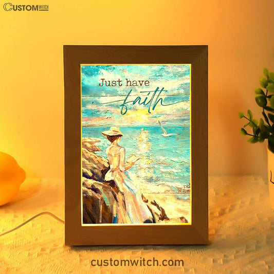 Just Have Faith Lady Reading Book Art Frame Lamp - Bible Verse Wooden Lamp - Christian Art Home Decor