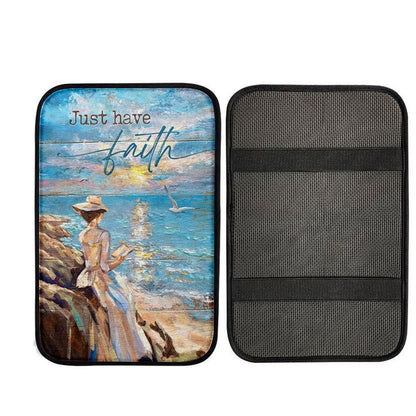 Just Have Faith Lady Reading Book Car Center Console Cover, God Car Armrest Accessories