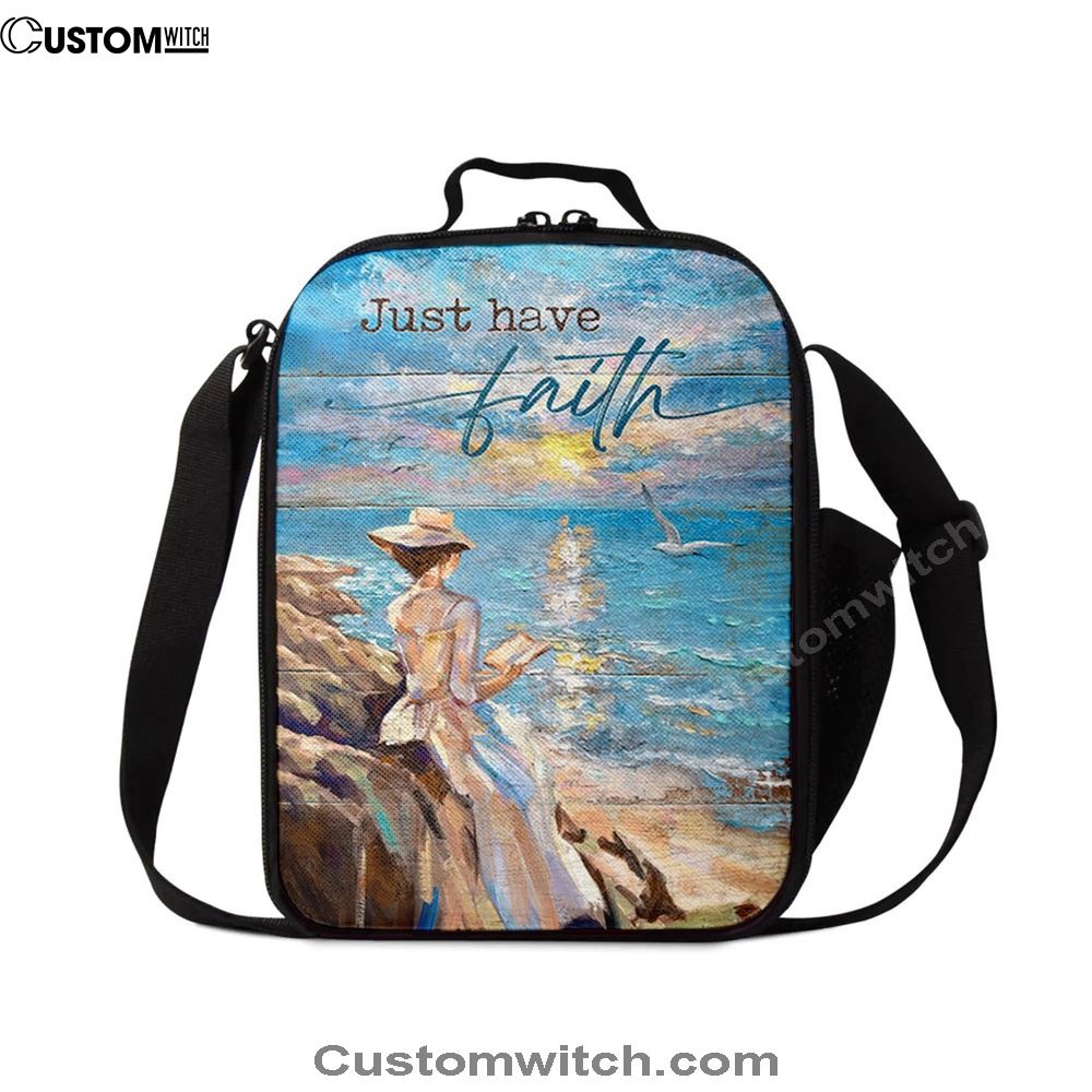 Just Have Faith Lady Reading Book Lunch Bag, Christian Lunch Box For School, Picnic